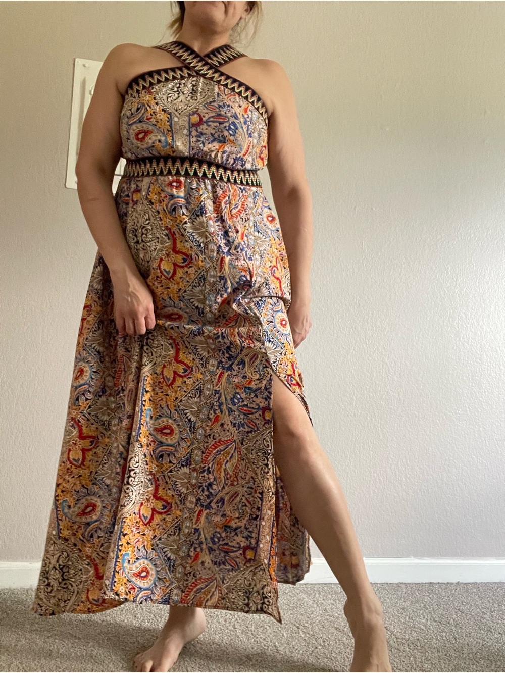 Maxi Halter Paisley Dress in Multicolor